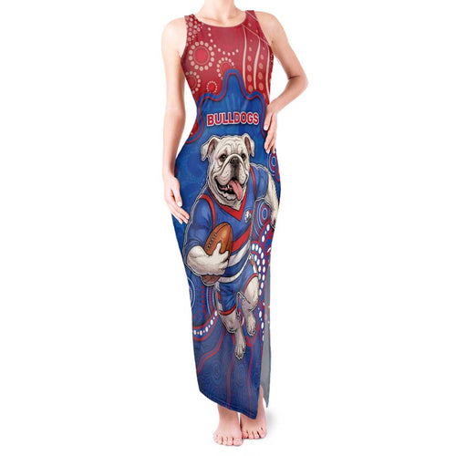 Custom Bulldogs Football Tank Maxi Dress Aboriginal Dot Art Pattern