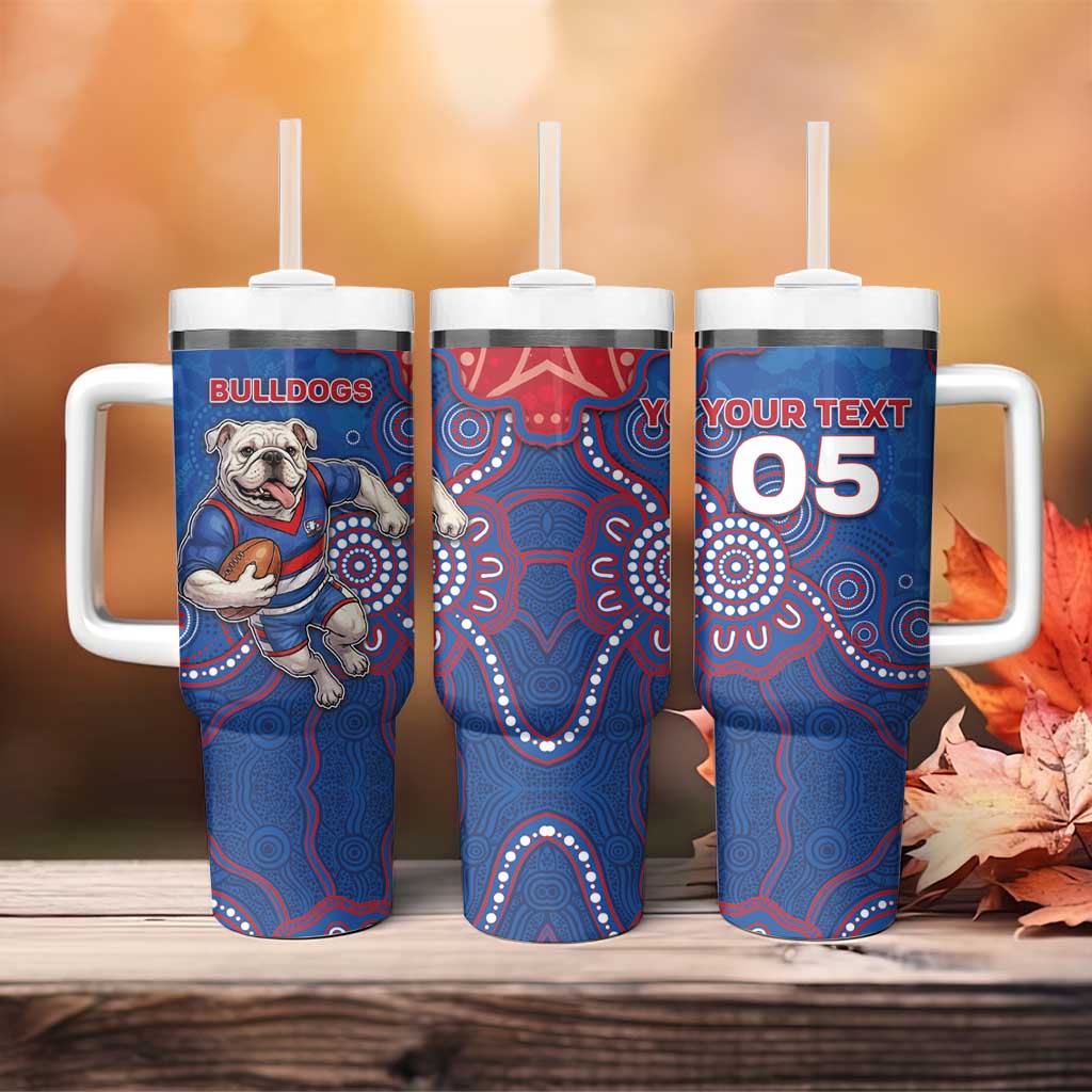 Custom Bulldogs Football Tumbler With Handle Aboriginal Dot Art Pattern