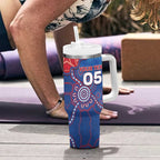 Custom Bulldogs Football Tumbler With Handle Aboriginal Dot Art Pattern