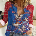 Custom Bulldogs Football Women Casual Shirt Aboriginal Dot Art Pattern