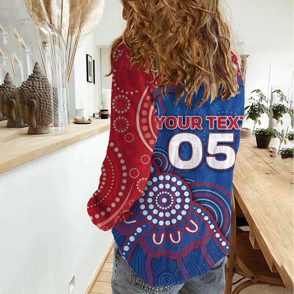 Custom Bulldogs Football Women Casual Shirt Aboriginal Dot Art Pattern