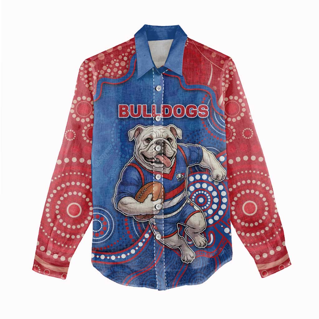 Custom Bulldogs Football Women Casual Shirt Aboriginal Dot Art Pattern