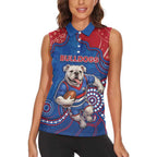 Custom Bulldogs Football Women Sleeveless Polo Shirt Aboriginal Dot Art Pattern