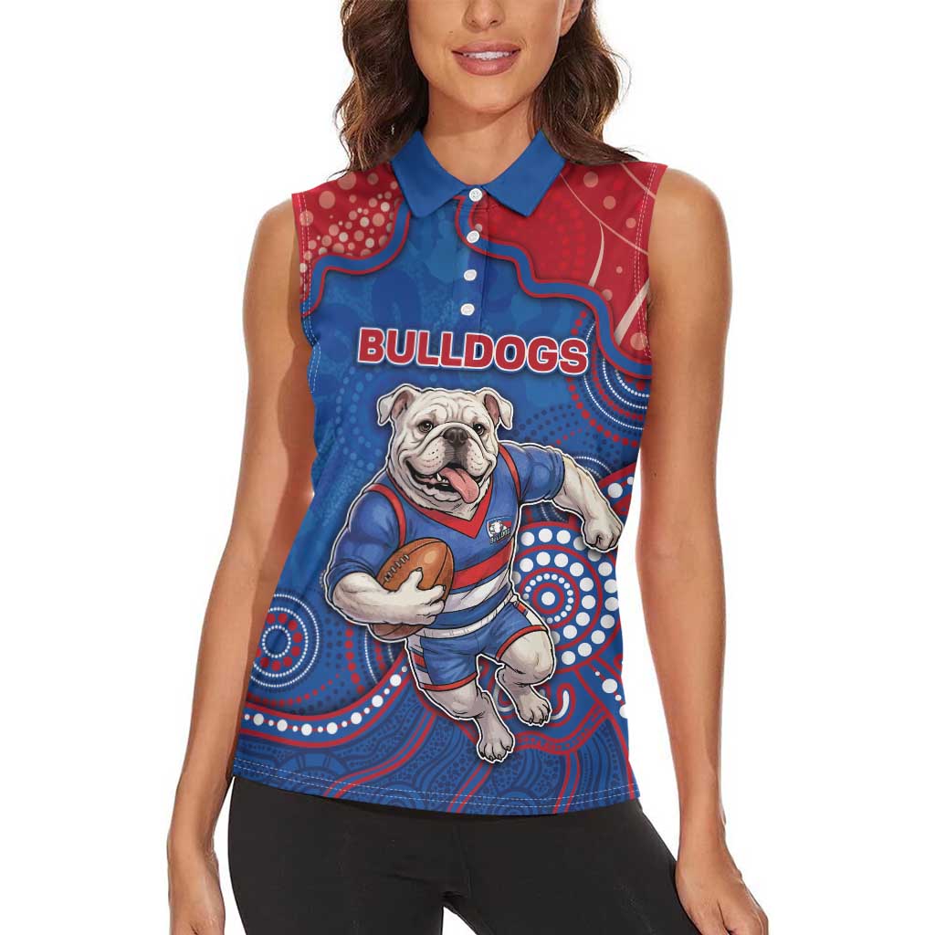 Custom Bulldogs Football Women Sleeveless Polo Shirt Aboriginal Dot Art Pattern