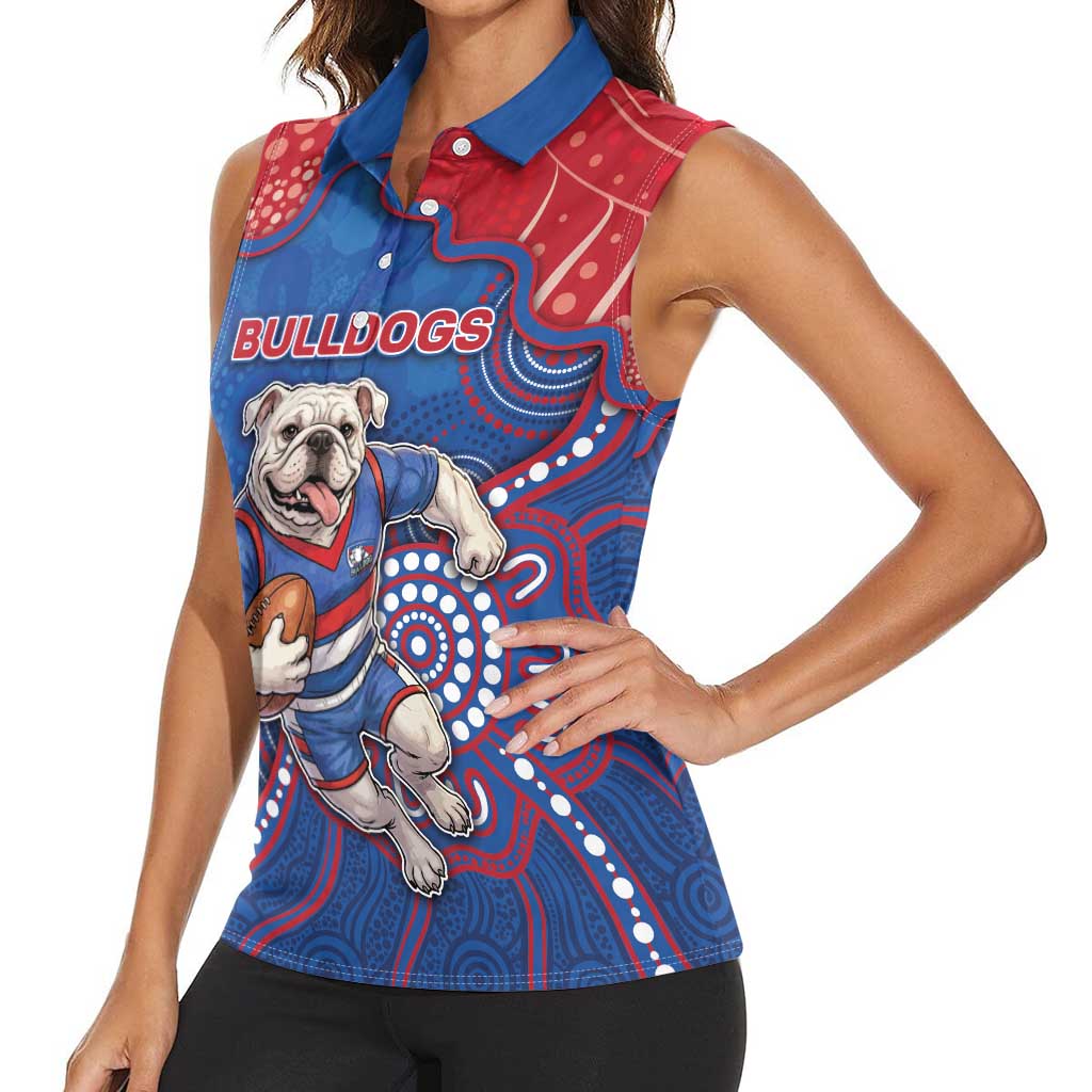 Custom Bulldogs Football Women Sleeveless Polo Shirt Aboriginal Dot Art Pattern