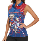 Custom Bulldogs Football Women Sleeveless Polo Shirt Aboriginal Dot Art Pattern
