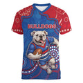 Custom Bulldogs Football Women V-Neck T-Shirt Aboriginal Dot Art Pattern