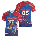 Custom Bulldogs Football Women V-Neck T-Shirt Aboriginal Dot Art Pattern