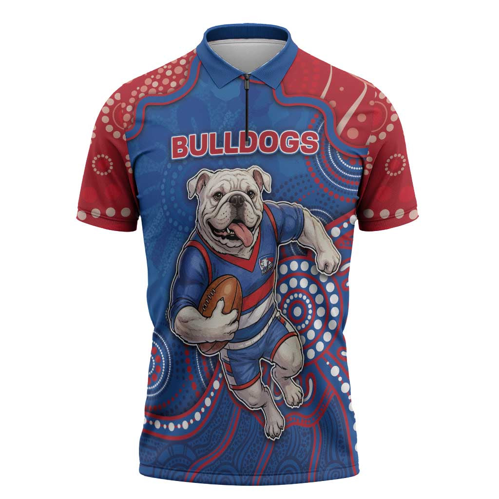 Custom Bulldogs Football Zipper Polo Shirt Aboriginal Dot Art Pattern