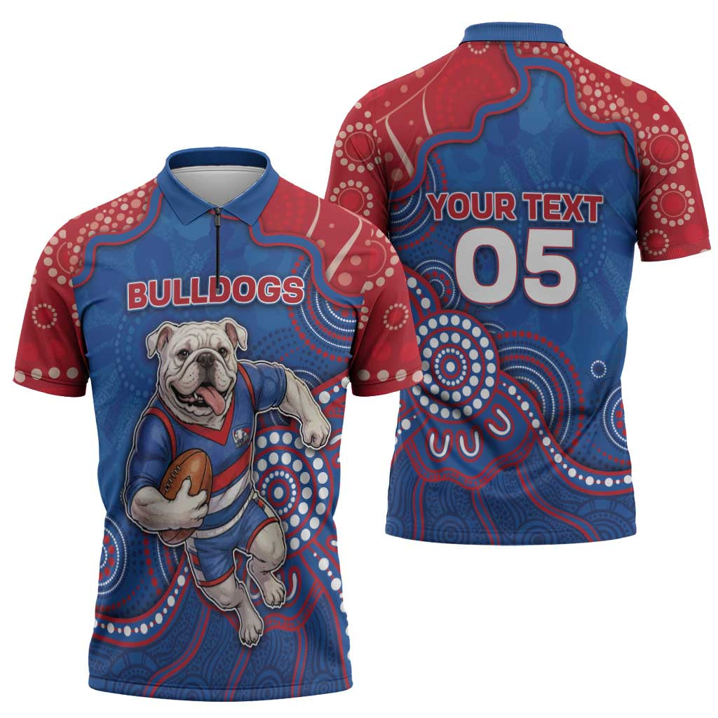 Custom Bulldogs Football Zipper Polo Shirt Aboriginal Dot Art Pattern