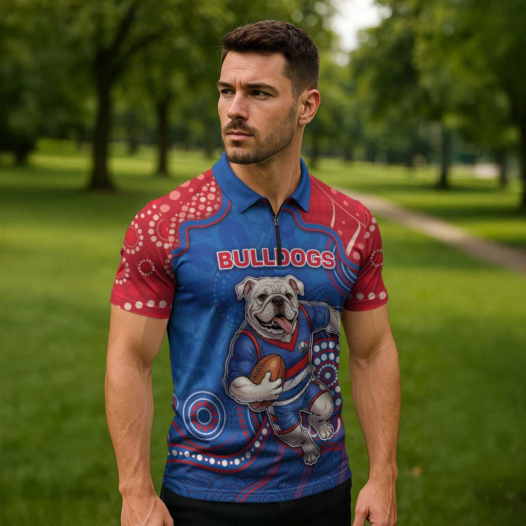 Custom Bulldogs Football Zipper Polo Shirt Aboriginal Dot Art Pattern