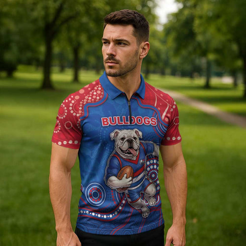 Custom Bulldogs Football Zipper Polo Shirt Aboriginal Dot Art Pattern