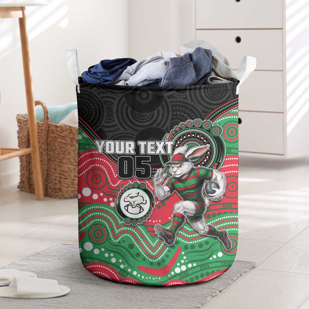 Custom Rabbitohs Laundry Basket Rabbit Mascot With Aboriginal Indigenous