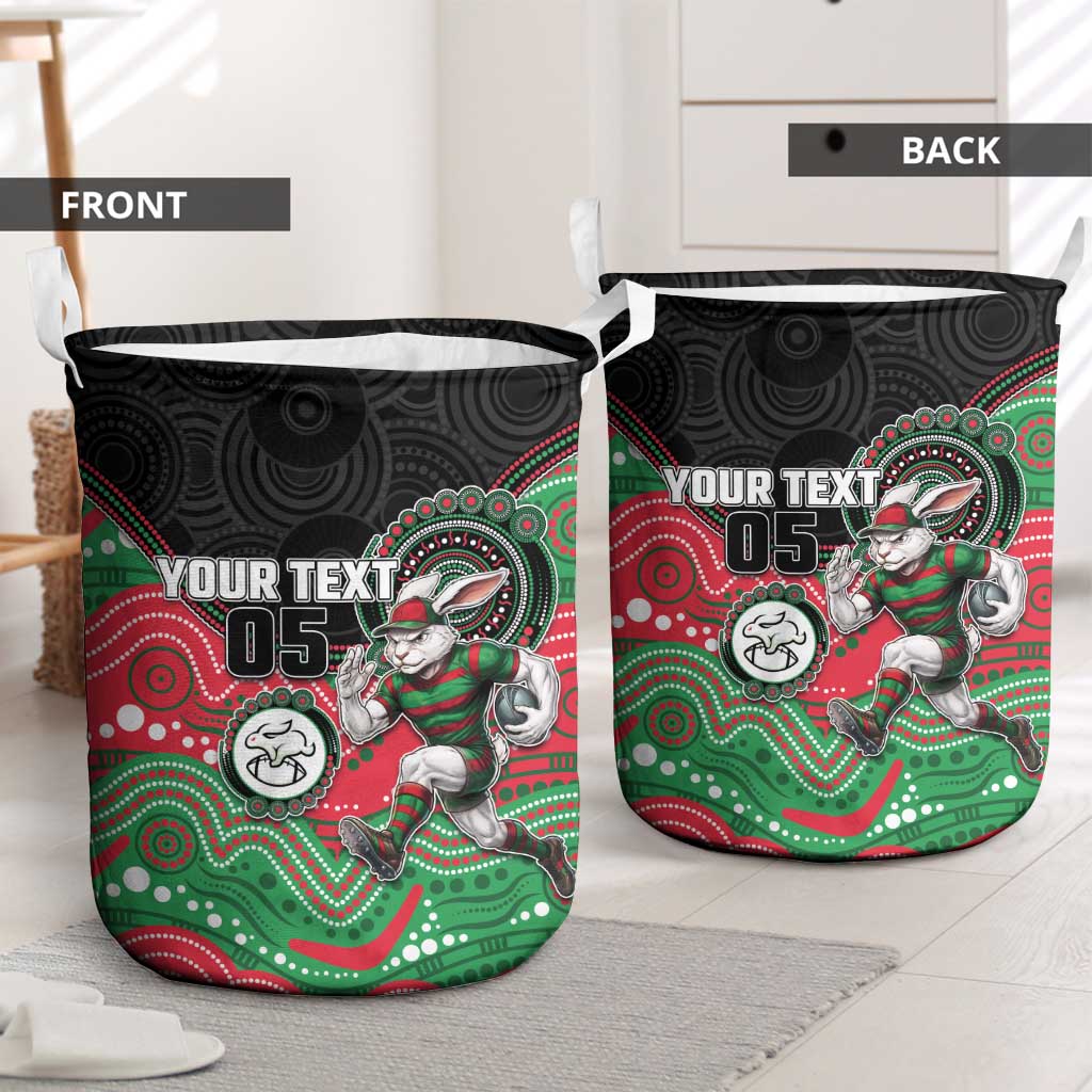 Custom Rabbitohs Laundry Basket Rabbit Mascot With Aboriginal Indigenous