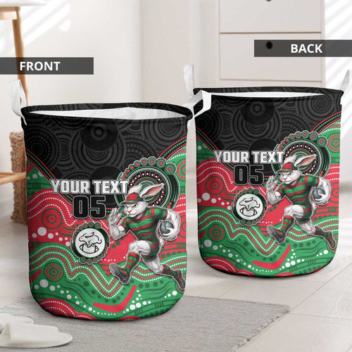 Custom Rabbitohs Laundry Basket Rabbit Mascot With Aboriginal Indigenous