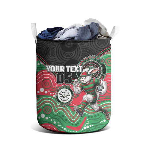 Custom Rabbitohs Laundry Basket Rabbit Mascot With Aboriginal Indigenous