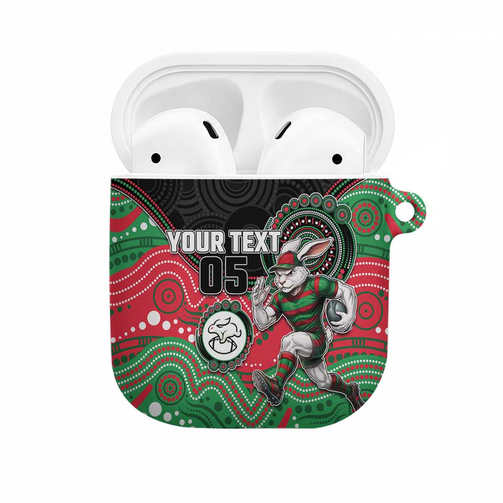 Custom Rabbitohs AirPods Case Rabbit Mascot With Aboriginal Indigenous