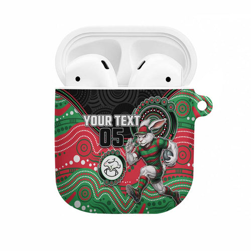 Custom Rabbitohs AirPods Case Rabbit Mascot With Aboriginal Indigenous