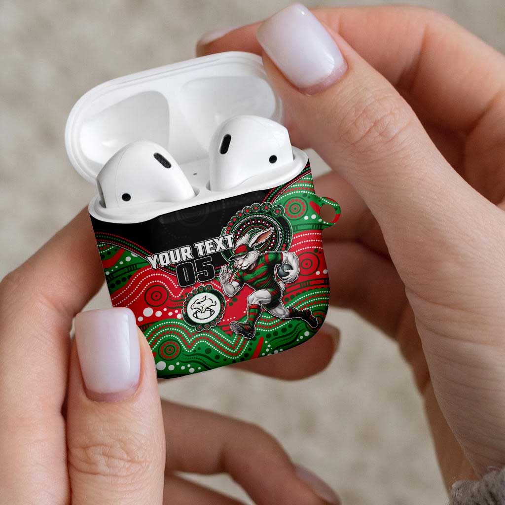 Custom Rabbitohs AirPods Case Rabbit Mascot With Aboriginal Indigenous