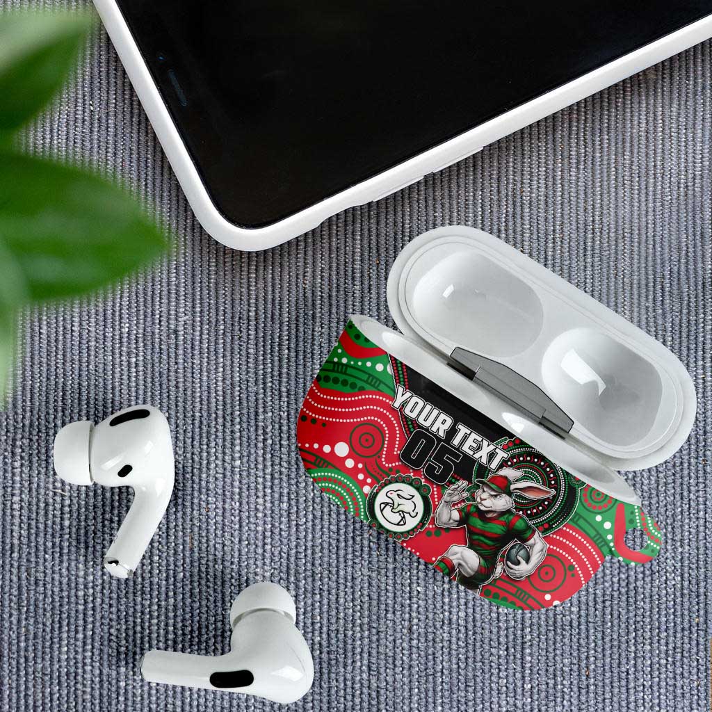 Custom Rabbitohs AirPods Case Rabbit Mascot With Aboriginal Indigenous