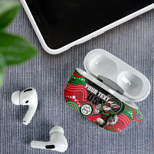 Custom Rabbitohs AirPods Case Rabbit Mascot With Aboriginal Indigenous