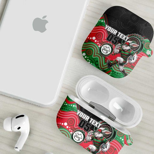Custom Rabbitohs AirPods Case Rabbit Mascot With Aboriginal Indigenous