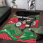 Custom Rabbitohs Area Rug Rabbit Mascot With Aboriginal Indigenous