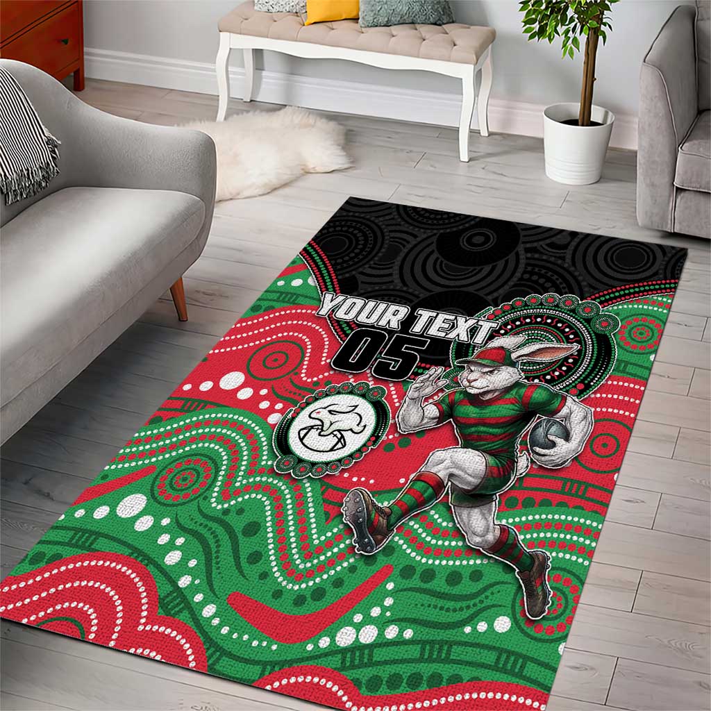 Custom Rabbitohs Area Rug Rabbit Mascot With Aboriginal Indigenous