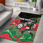 Custom Rabbitohs Area Rug Rabbit Mascot With Aboriginal Indigenous