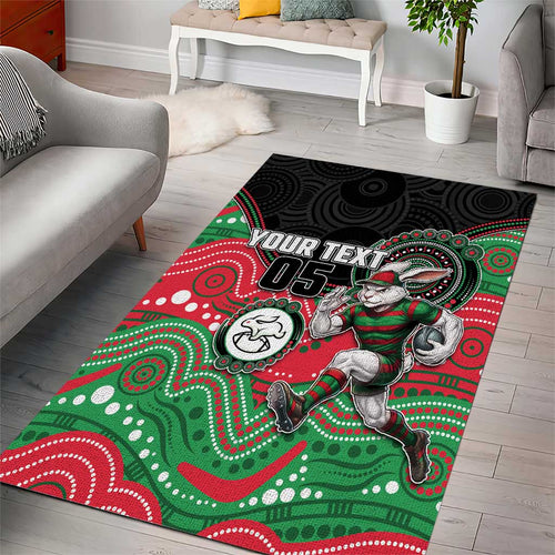 Custom Rabbitohs Area Rug Rabbit Mascot With Aboriginal Indigenous