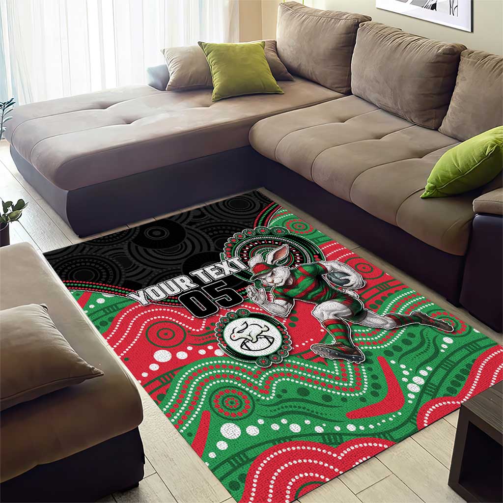 Custom Rabbitohs Area Rug Rabbit Mascot With Aboriginal Indigenous