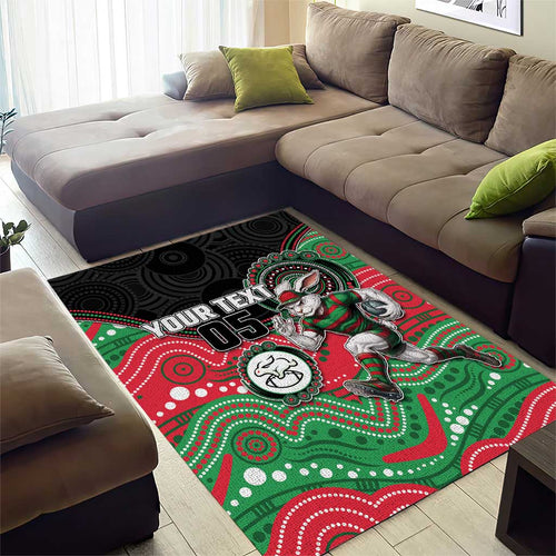 Custom Rabbitohs Area Rug Rabbit Mascot With Aboriginal Indigenous