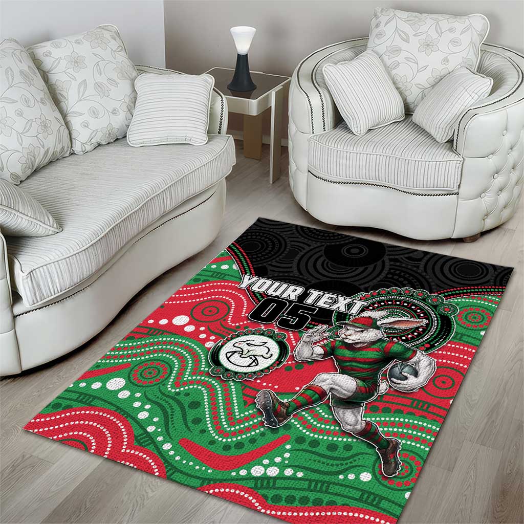 Custom Rabbitohs Area Rug Rabbit Mascot With Aboriginal Indigenous