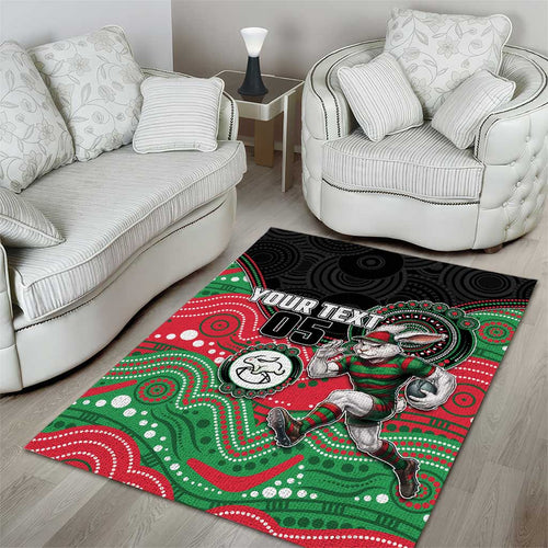 Custom Rabbitohs Area Rug Rabbit Mascot With Aboriginal Indigenous