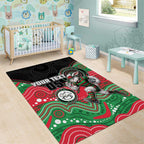 Custom Rabbitohs Area Rug Rabbit Mascot With Aboriginal Indigenous