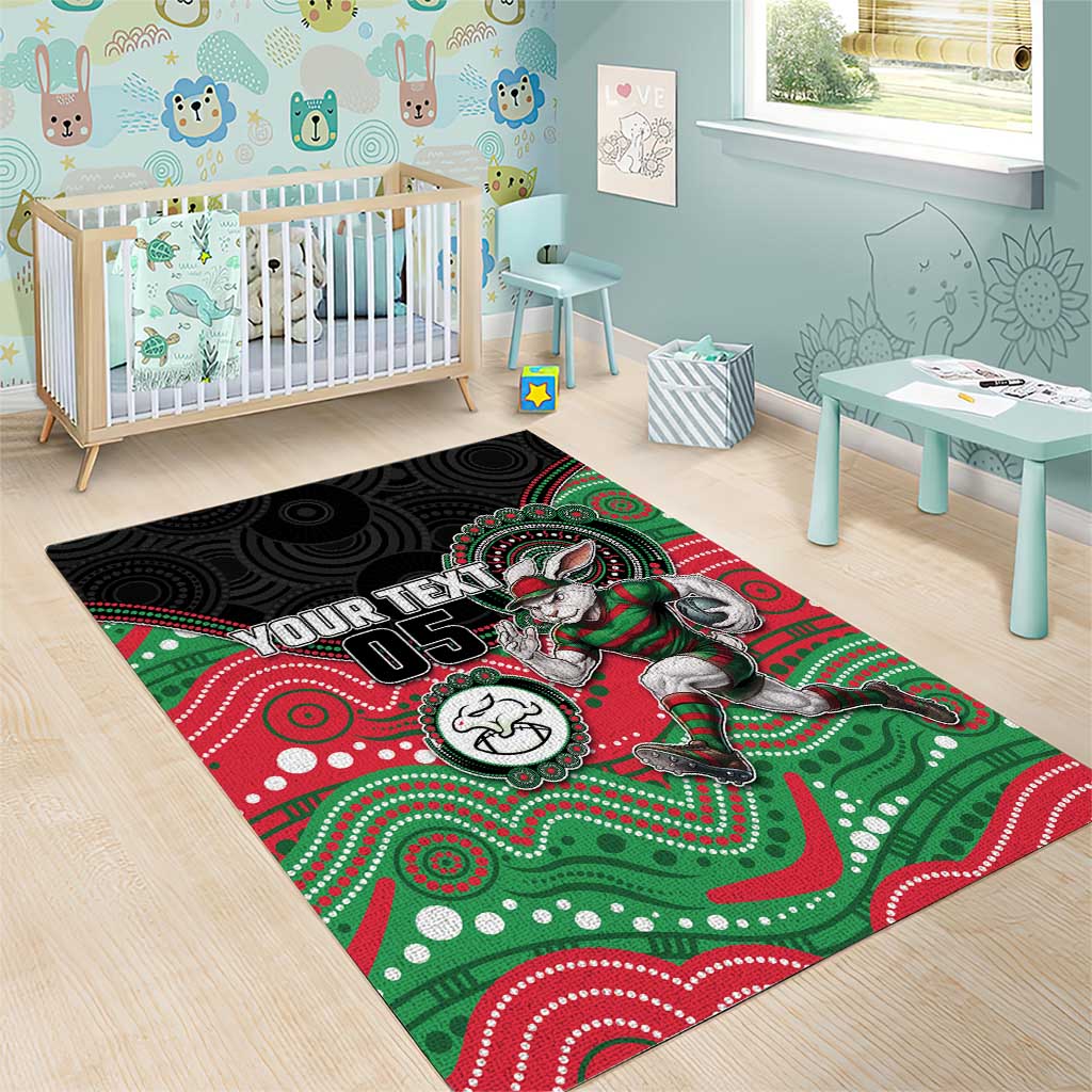 Custom Rabbitohs Area Rug Rabbit Mascot With Aboriginal Indigenous