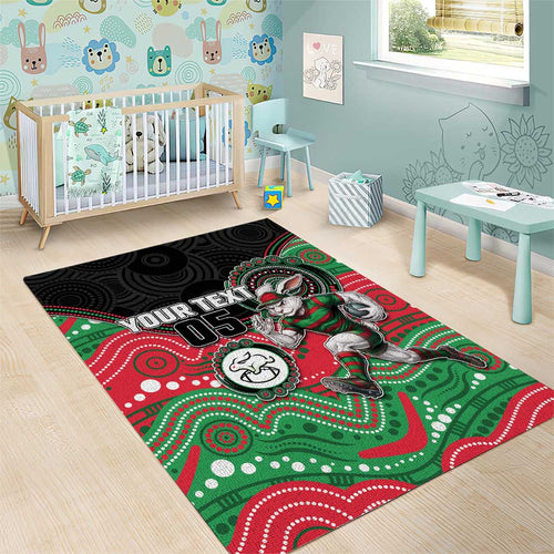Custom Rabbitohs Area Rug Rabbit Mascot With Aboriginal Indigenous