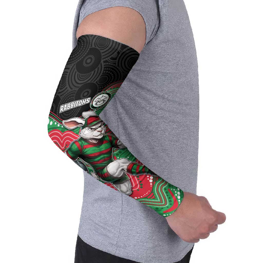 Custom Rabbitohs Arm Sleeves Rabbit Mascot With Aboriginal Indigenous