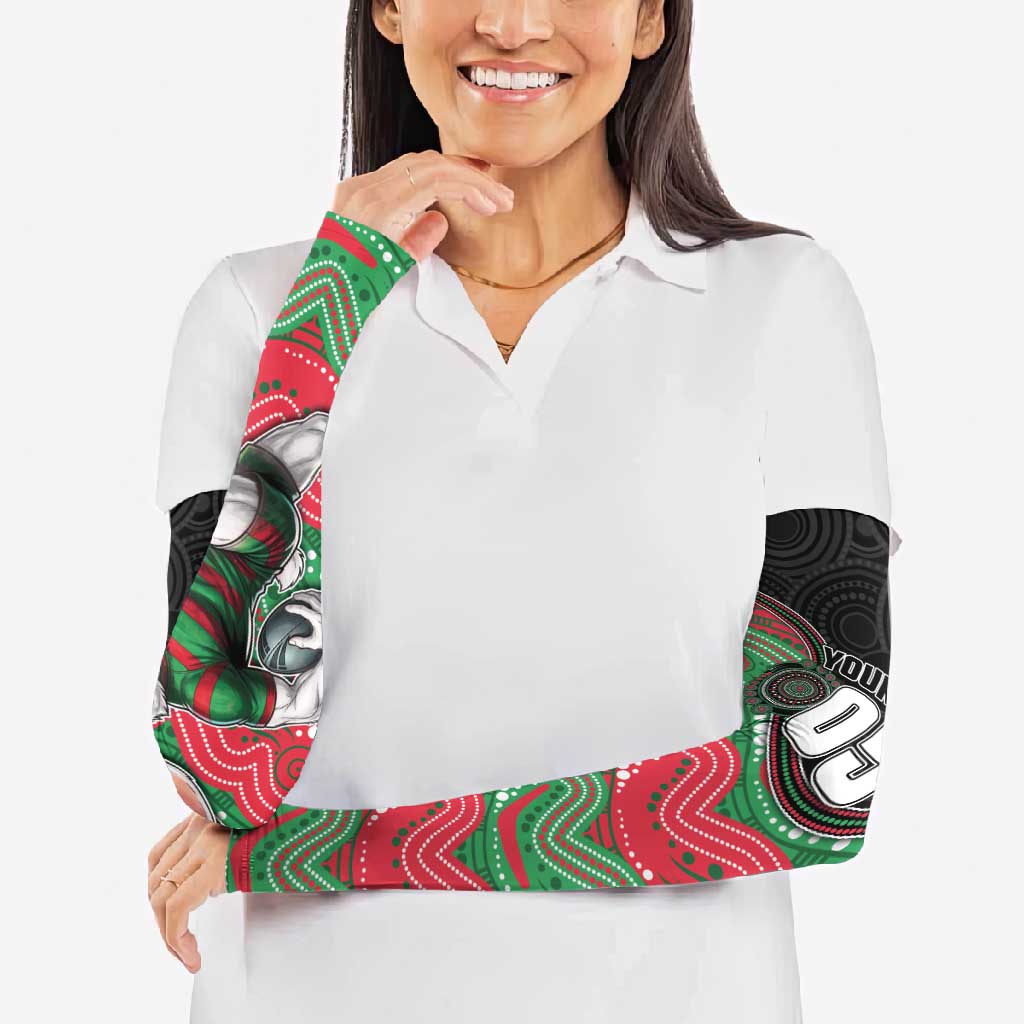 Custom Rabbitohs Arm Sleeves Rabbit Mascot With Aboriginal Indigenous