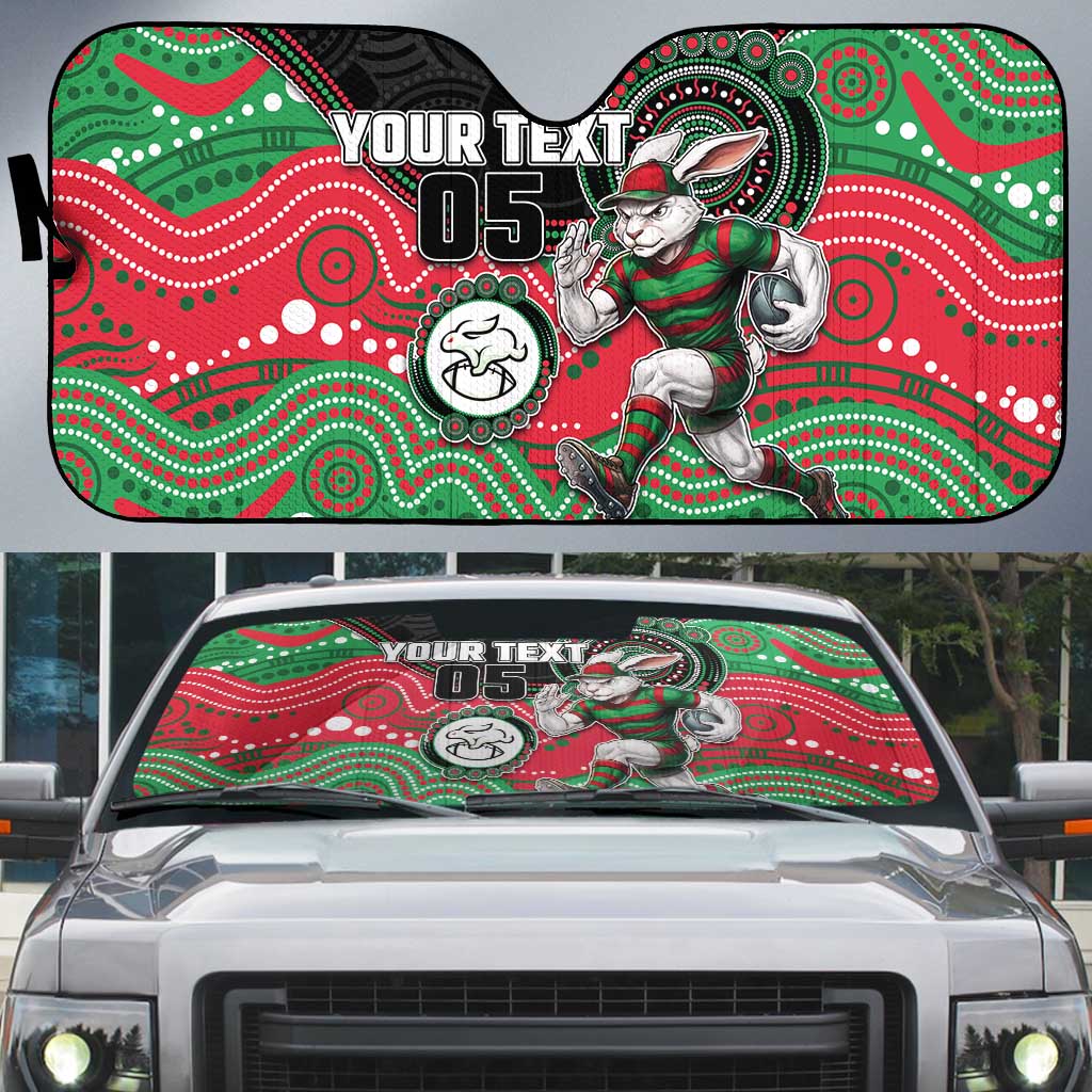 Custom Rabbitohs Auto Sun Shade Rabbit Mascot With Aboriginal Indigenous