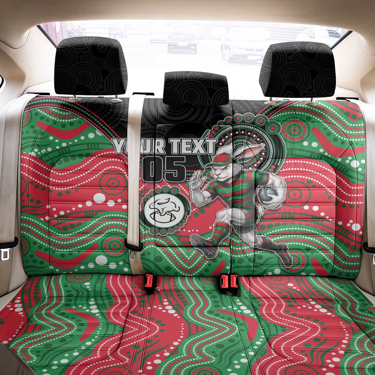 Custom Rabbitohs Back Car Seat Cover Rabbit Mascot With Aboriginal Indigenous