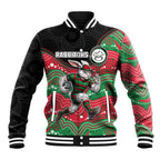 Custom Rabbitohs Baseball Jacket Rabbit Mascot With Aboriginal Indigenous