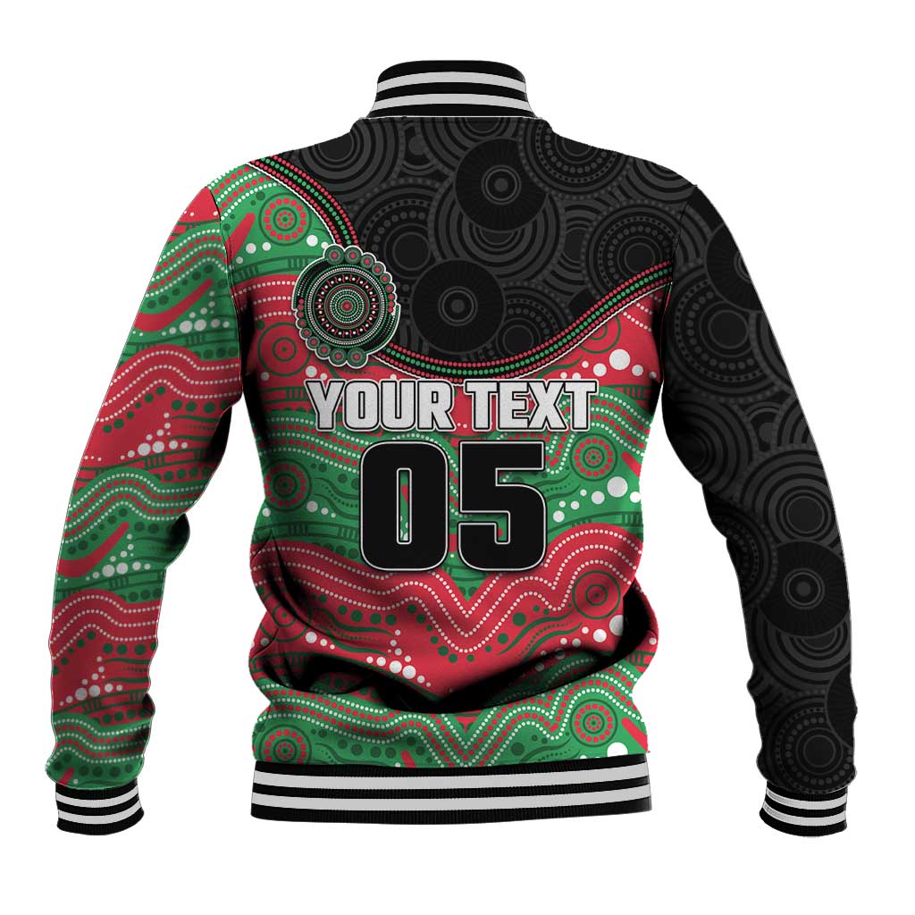Custom Rabbitohs Baseball Jacket Rabbit Mascot With Aboriginal Indigenous