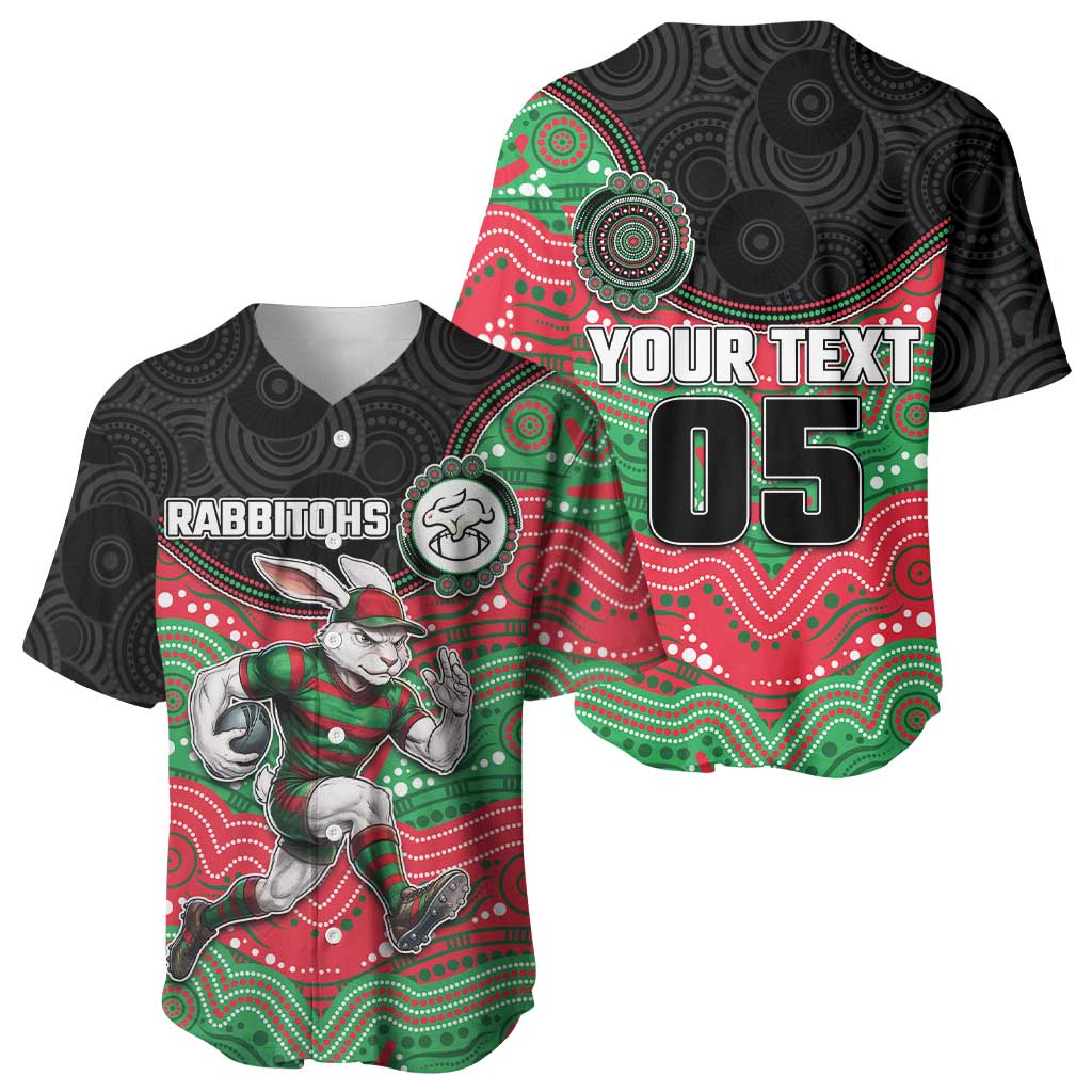 Custom Rabbitohs Baseball Jersey Rabbit Mascot With Aboriginal Indigenous