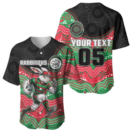 Custom Rabbitohs Baseball Jersey Rabbit Mascot With Aboriginal Indigenous