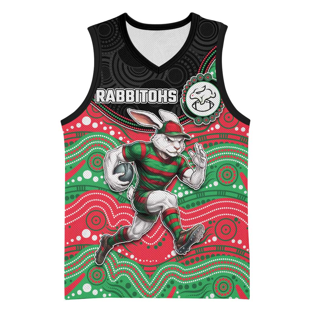 Custom Rabbitohs Basketball Jersey Rabbit Mascot With Aboriginal Indigenous