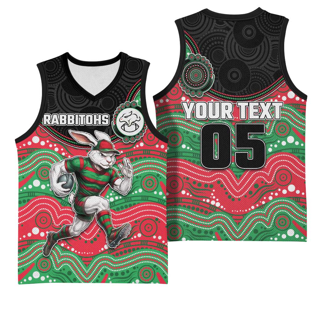 Custom Rabbitohs Basketball Jersey Rabbit Mascot With Aboriginal Indigenous