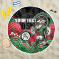 Custom Rabbitohs Beach Blanket Rabbit Mascot With Aboriginal Indigenous