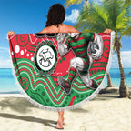 Custom Rabbitohs Beach Blanket Rabbit Mascot With Aboriginal Indigenous