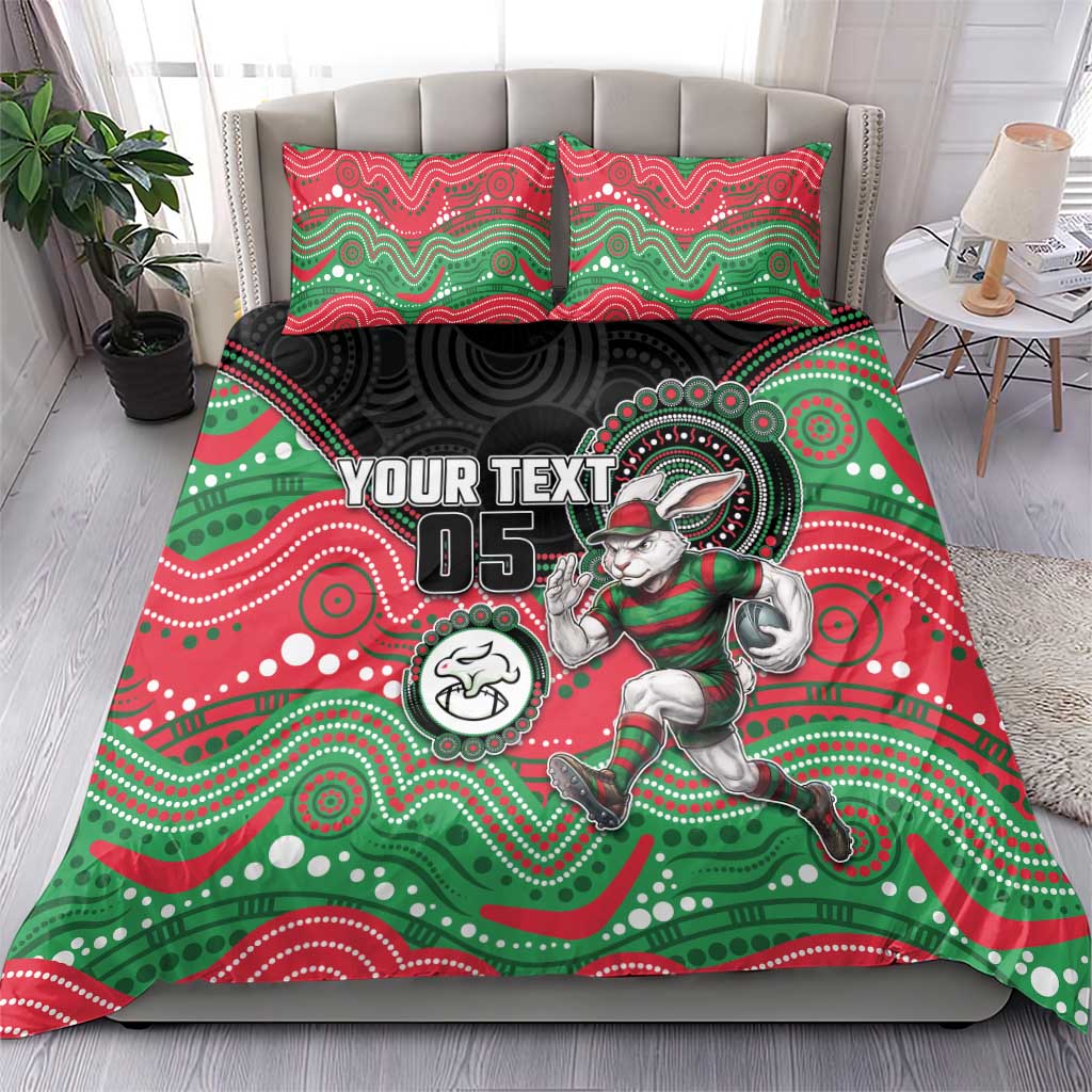 Custom Rabbitohs Bedding Set Rabbit Mascot With Aboriginal Indigenous